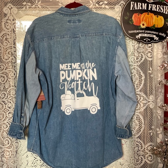 Sassy Britches and Wild Stitches Tops - UpCycled Recycled Vintage Denim Shirt Leopard  Fall Pumpkin Boho Y2K Halloween